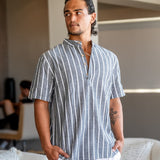 Camicia Uomo a Righe Senza Colletto