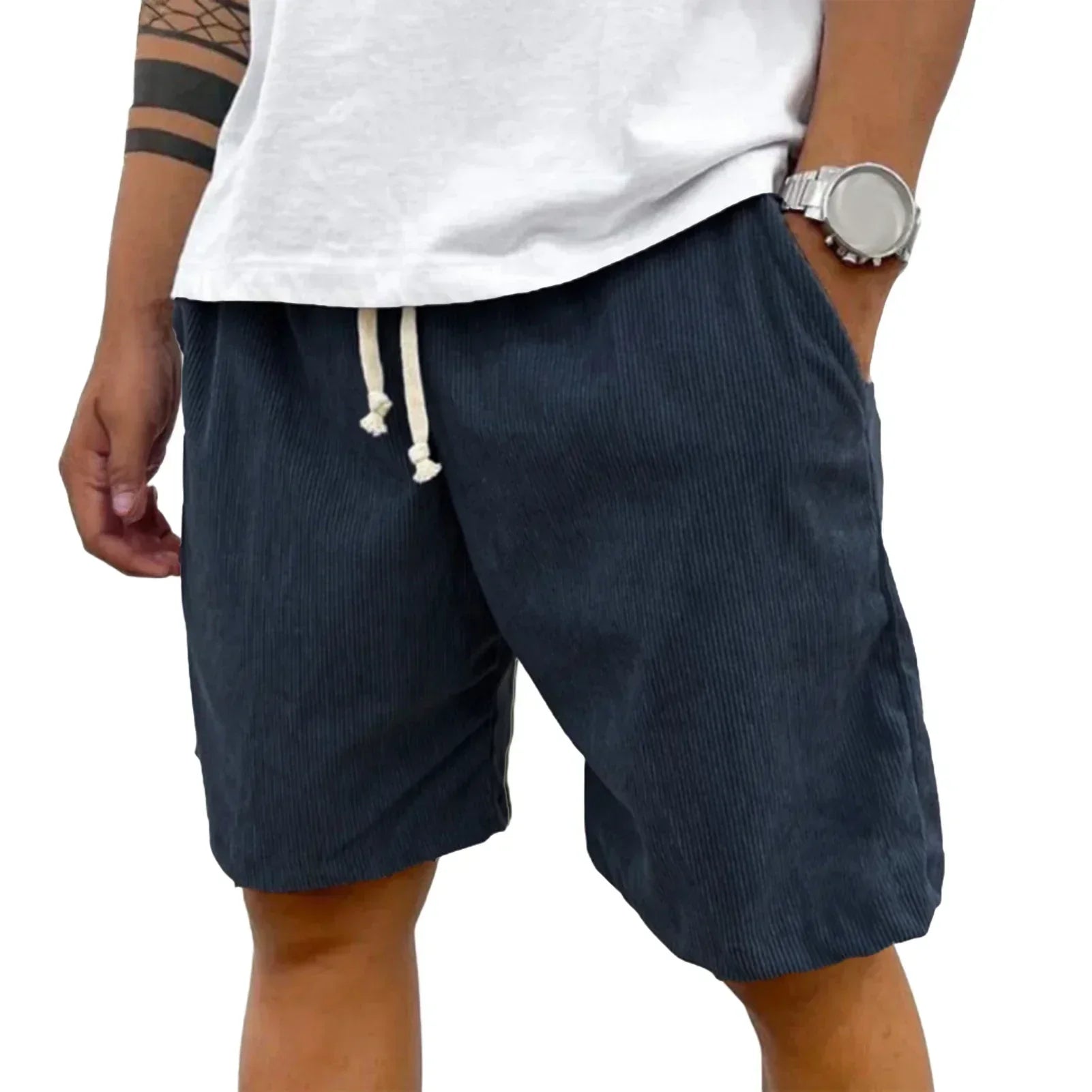 Shorts Calvin in Velluto a Coste con Cordino