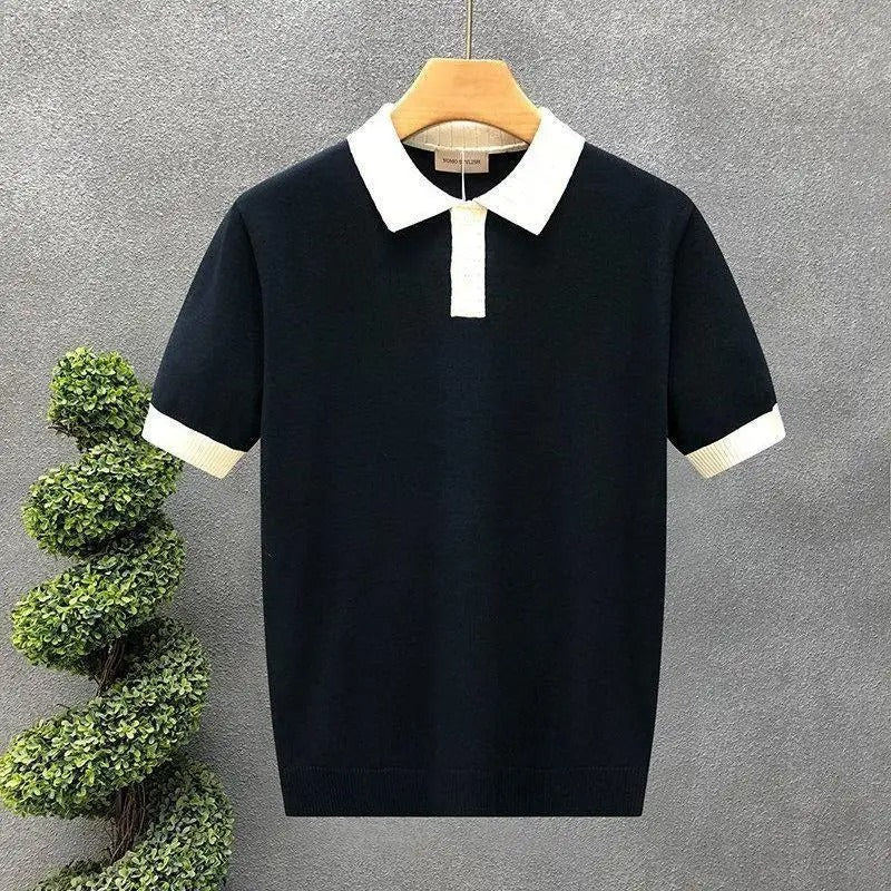 Polo in Maglia Bicolore a Contrasto