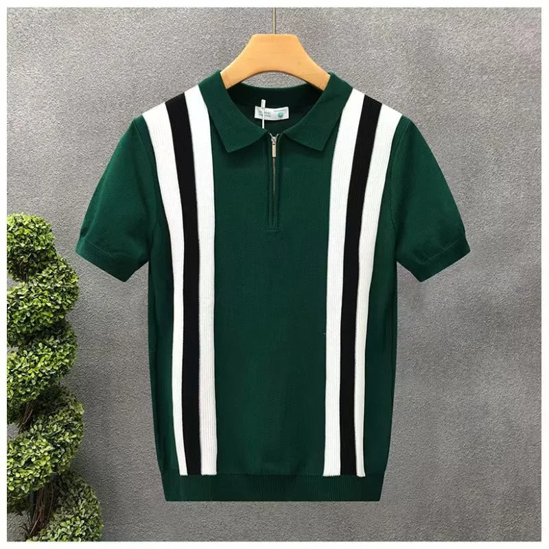 Polo in Maglia a Righe con Zip