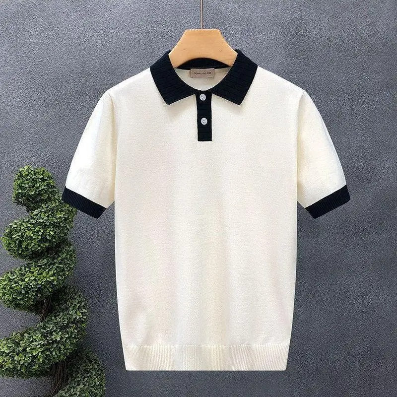 Polo in Maglia Bicolore a Contrasto